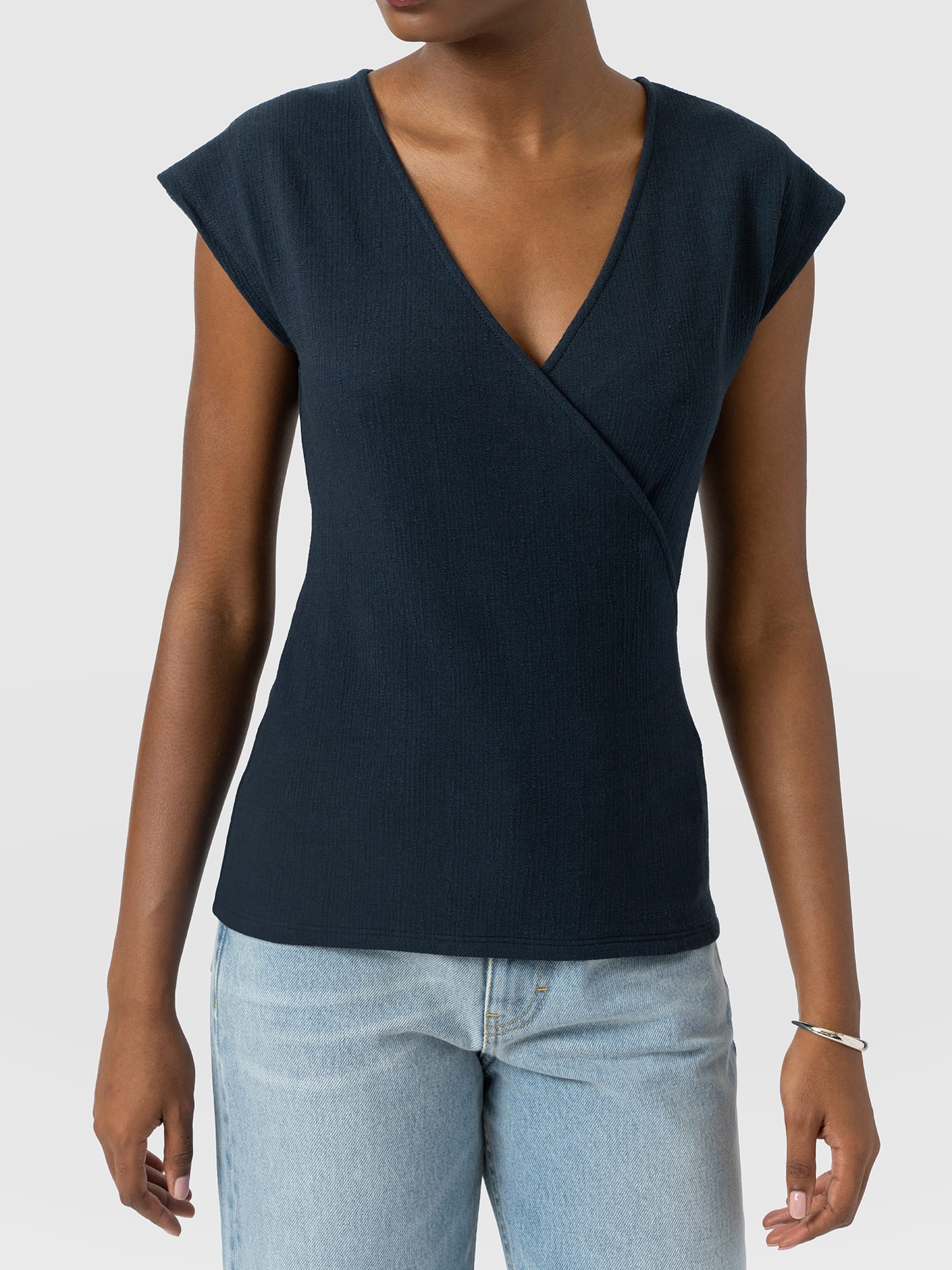 Rosa Wrap Top - Navy Textured