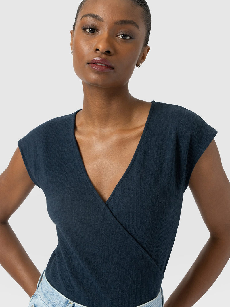 Rosa Wrap Top - Navy Textured
