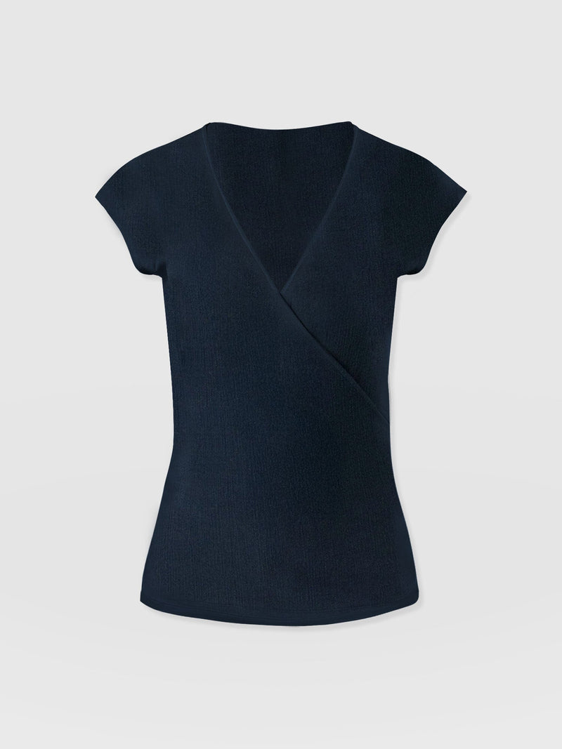 Rosa Wrap Top - Navy Textured