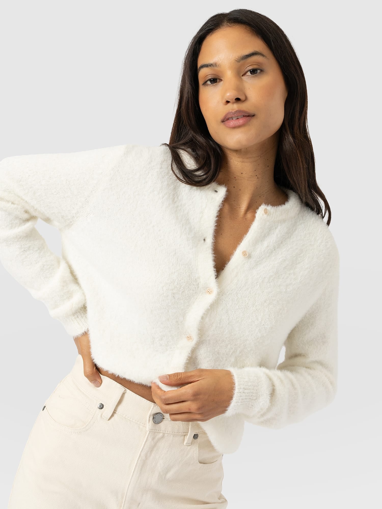 Rosalie Cardigan - Cream - Women's Jumpers | Saint and Sofia® UK