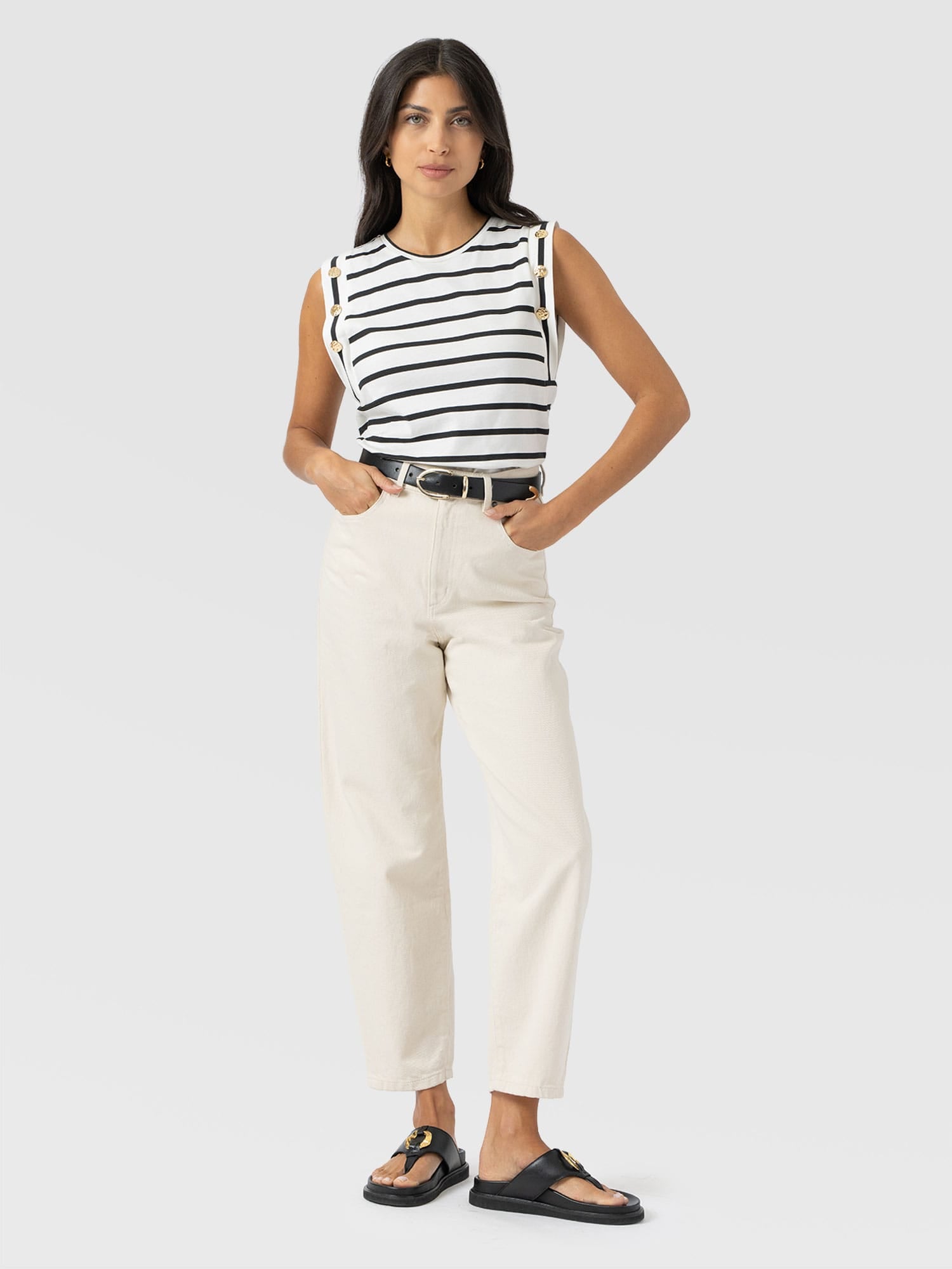 Rowan Tee - Black Stripe - Women's T-shirts | Saint + Sofia® UK