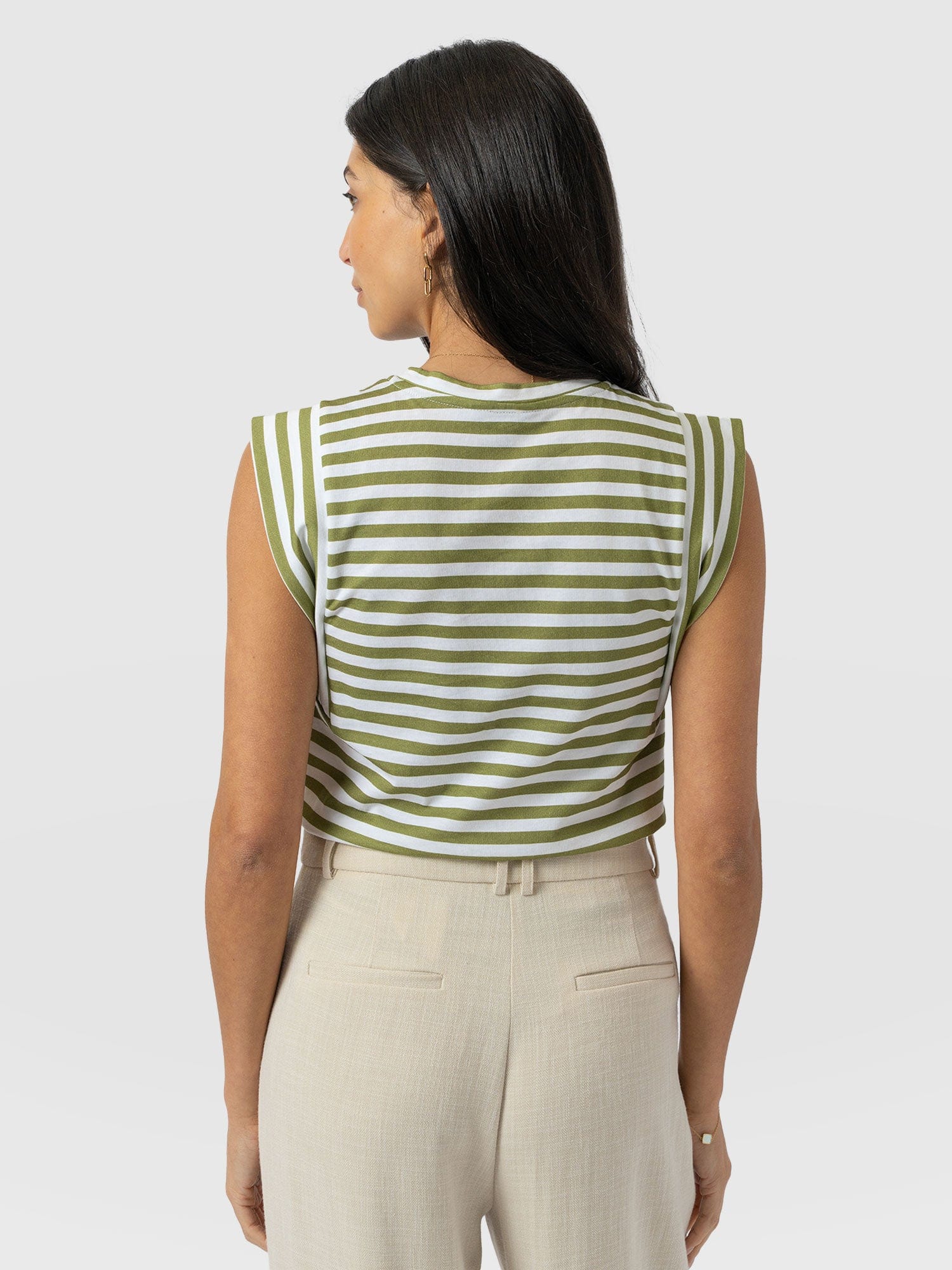 Rowan Crew Neck Tee Cotton Green Stripe