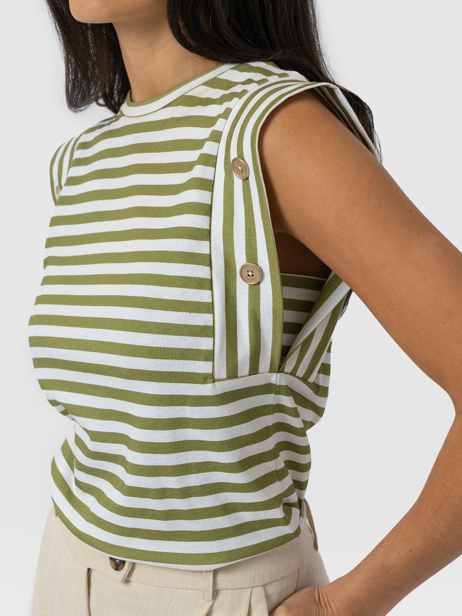 Rowan Crew Neck Tee Cotton Green Stripe