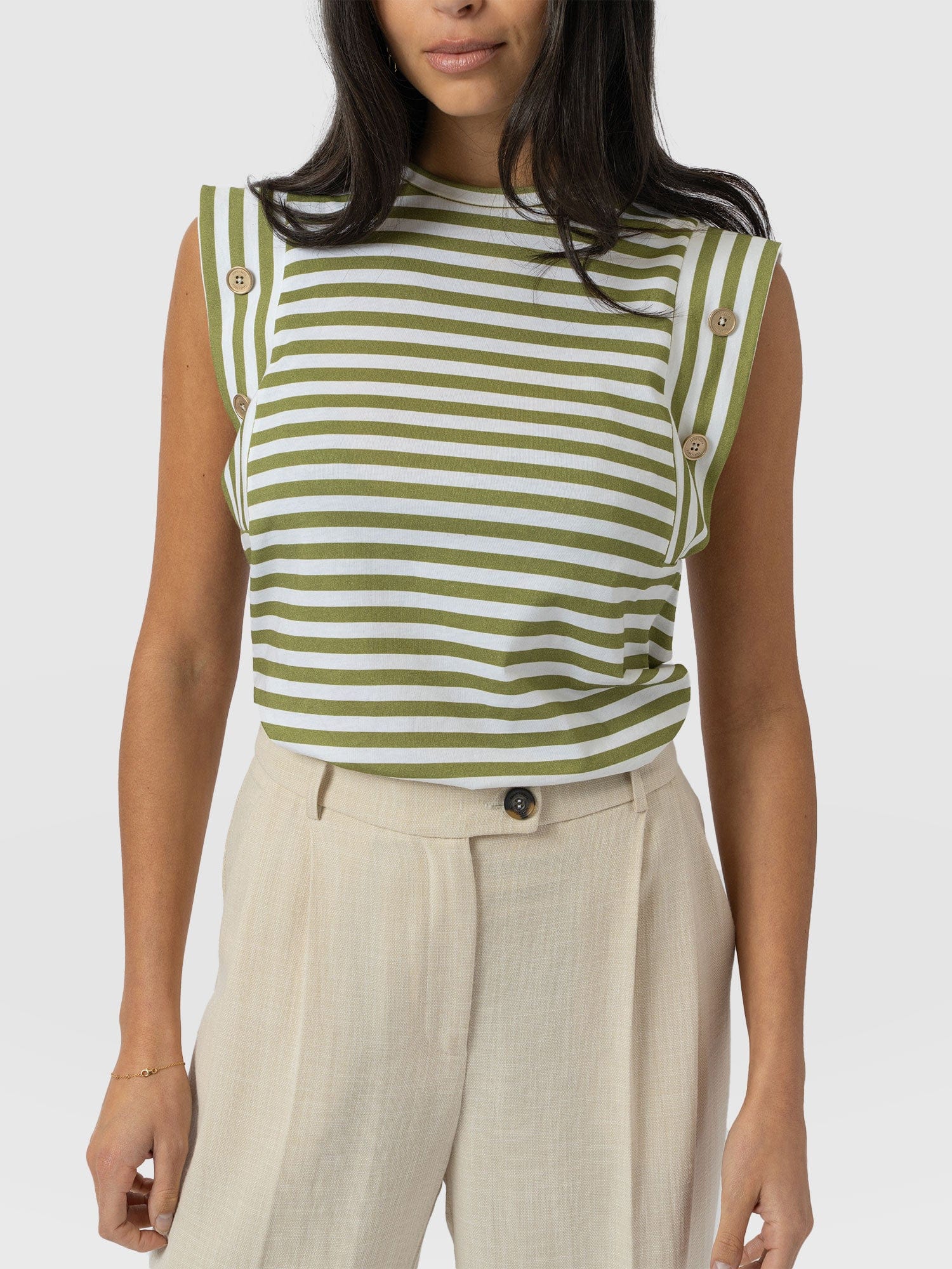 Rowan Crew Neck Tee Cotton Green Stripe