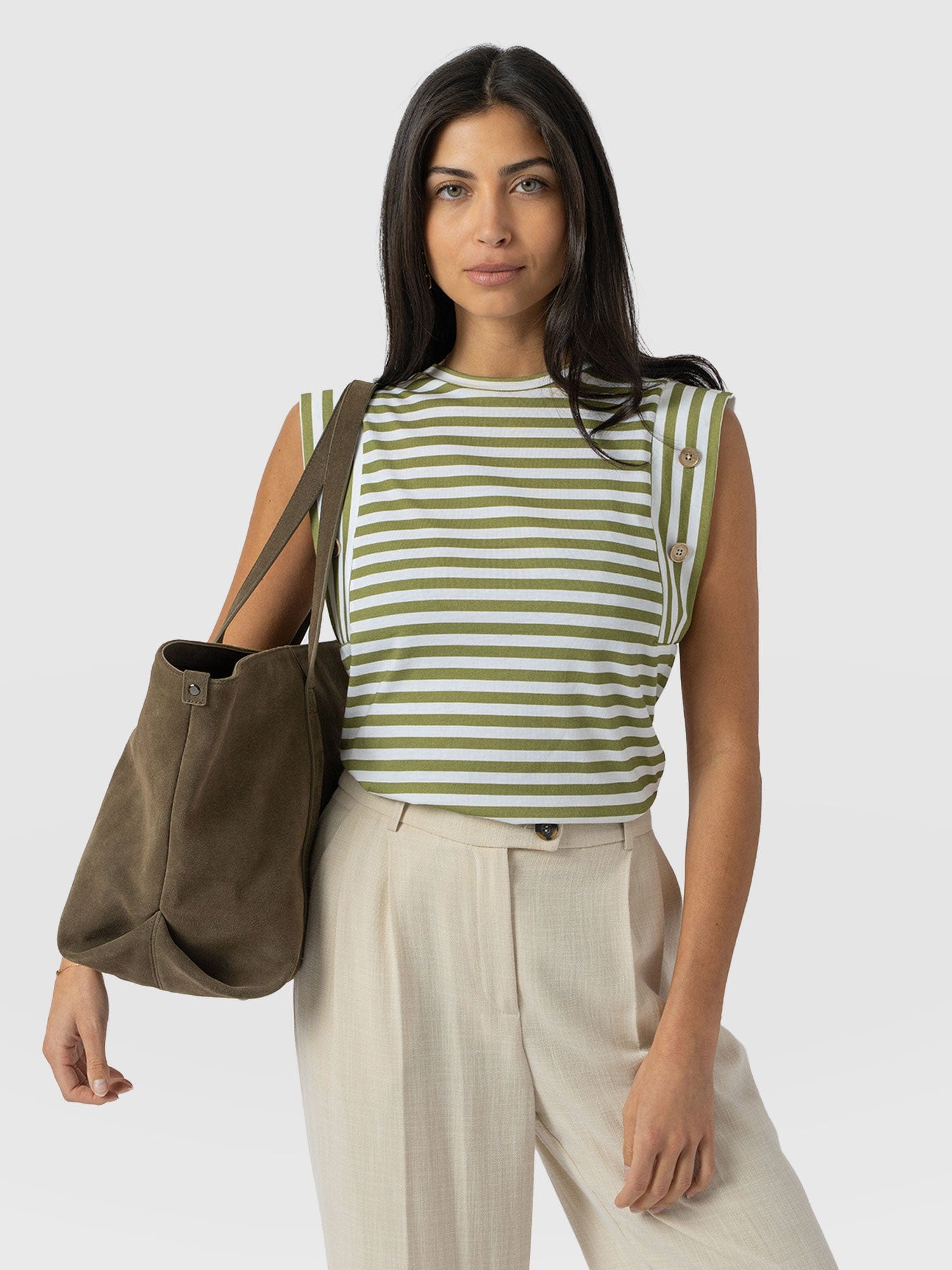 Rowan Crew Neck Tee Cotton Green Stripe