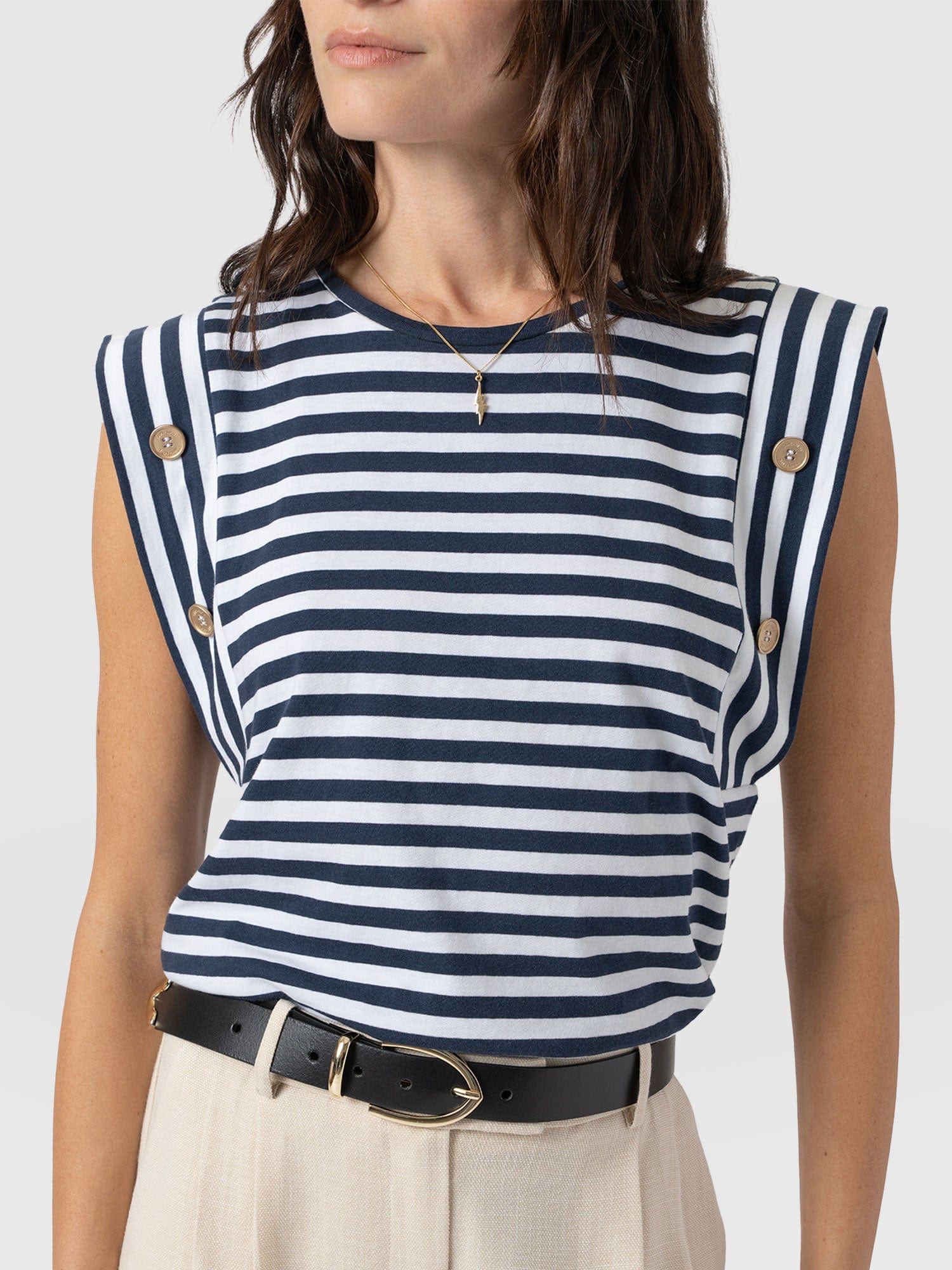Rowan Tee Navy Stripe - Women's T-Shirts | Saint + Sofia® UK