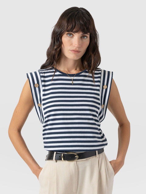 Rowan Tee Navy Stripe - Women's T-Shirts | Saint + Sofia® UK