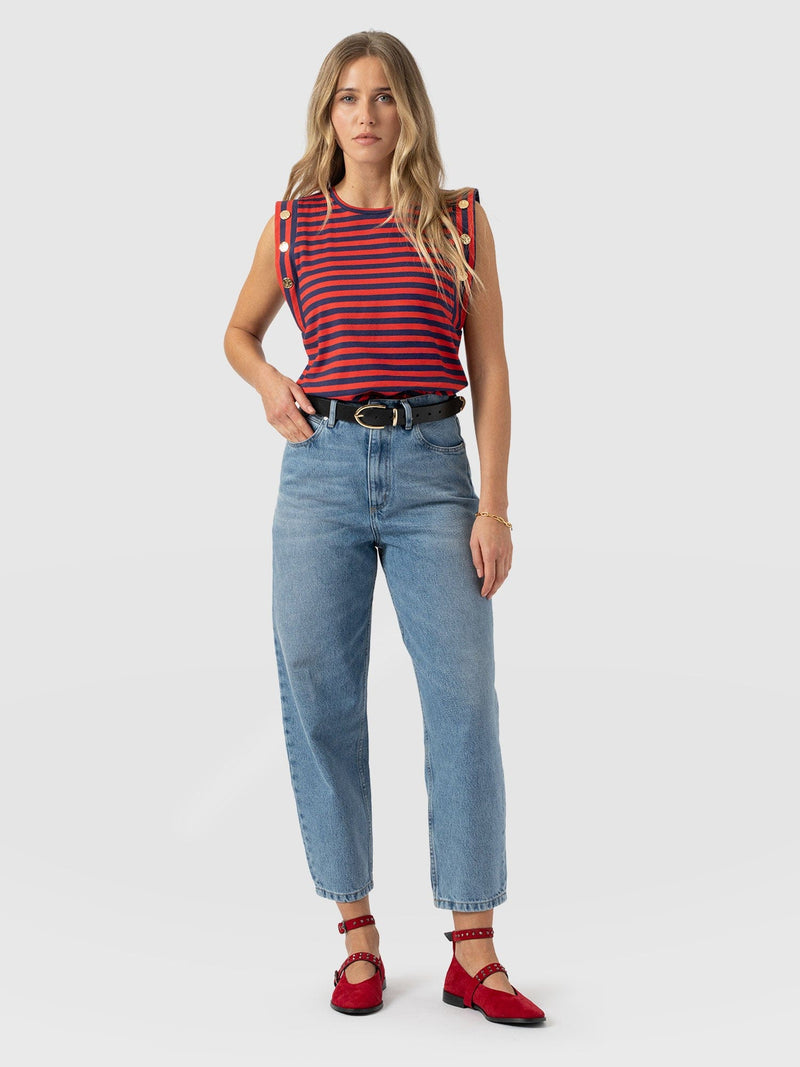 Rowan Tee - Red/Navy Stripe - Women's T-shirts | Saint + Sofia® UK