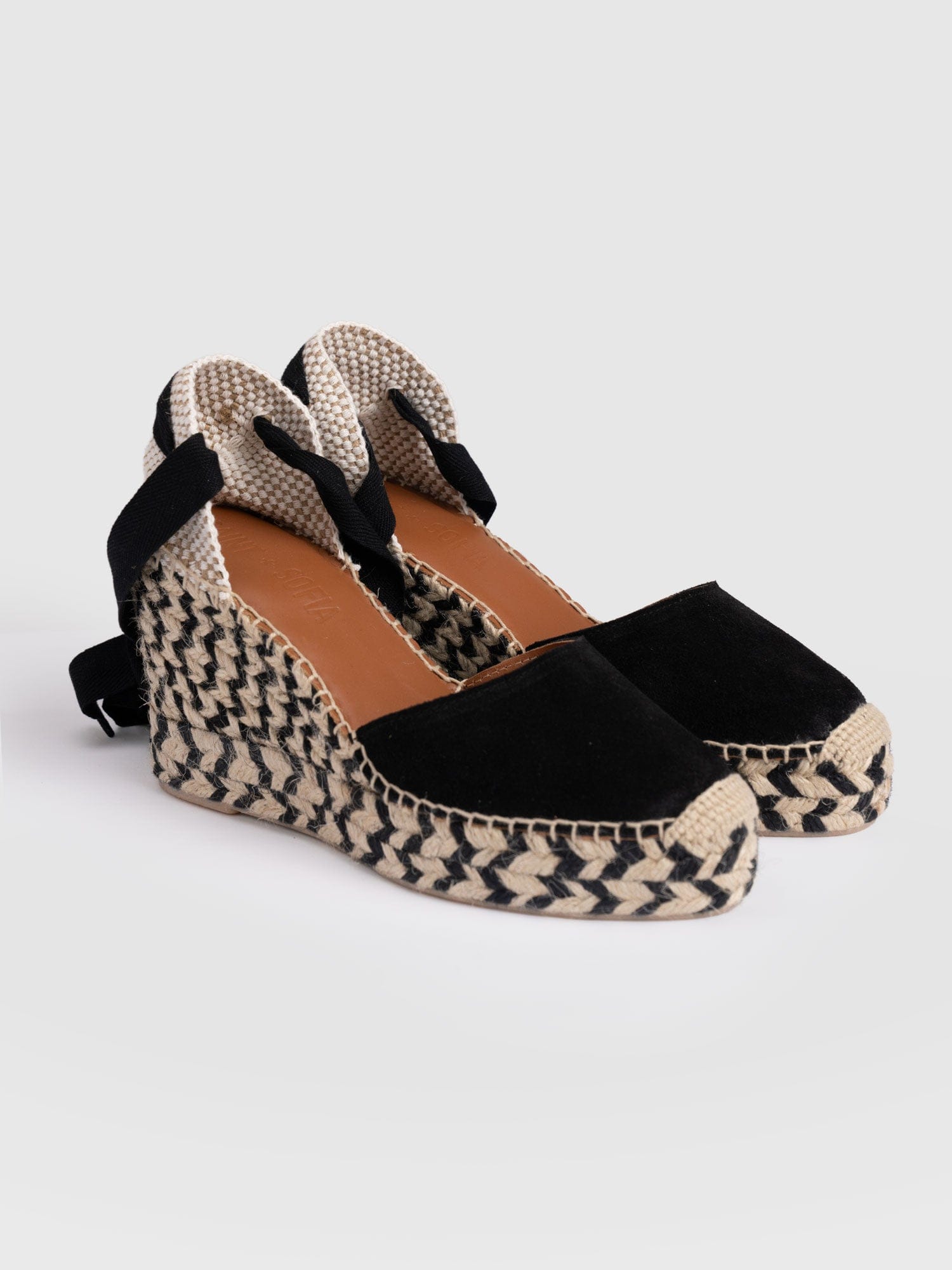 Rowe Espadrille Tie Wedges - Black Suede