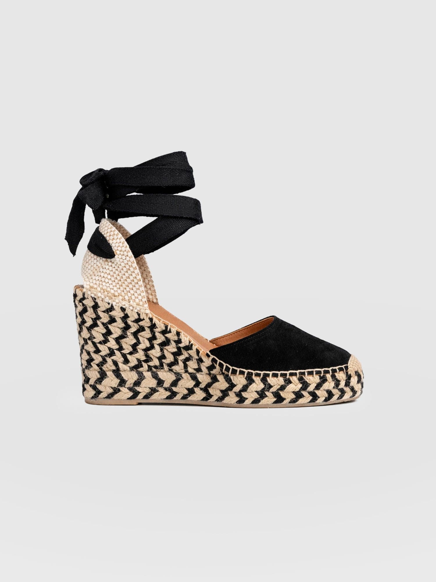 Rowe Espadrille Tie Wedges - Black Suede