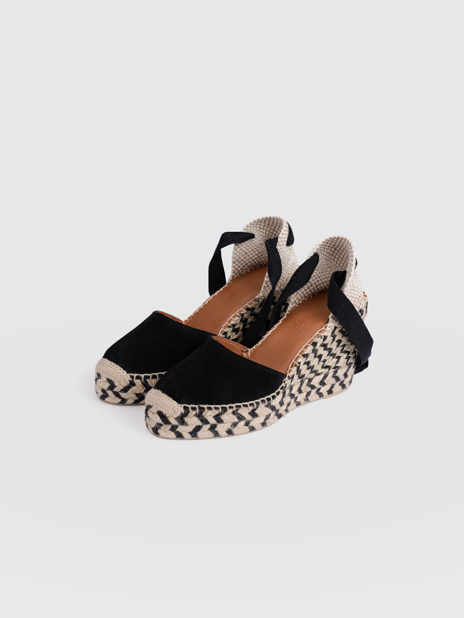 Rowe Espadrille Tie Wedges - Black Suede - Women's Shoes | Saint + Sofia® UK