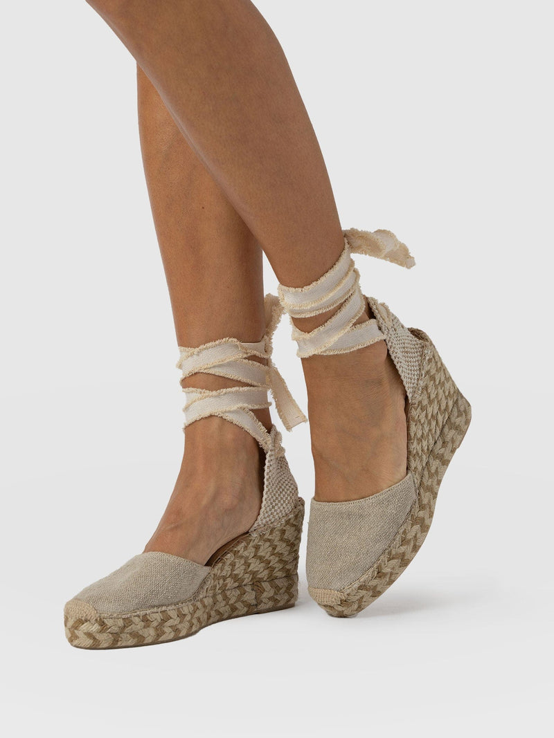 Rowe Espadrille Tie Wedges - Cream