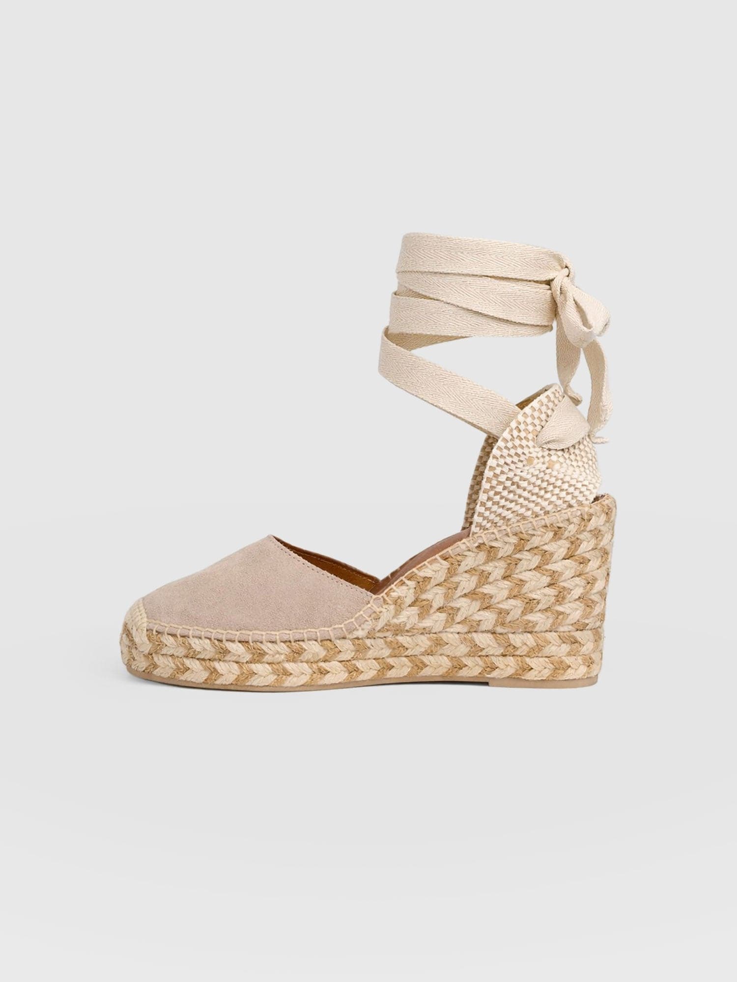 Rowe Espadrille Tie Wedges - Sand Suede