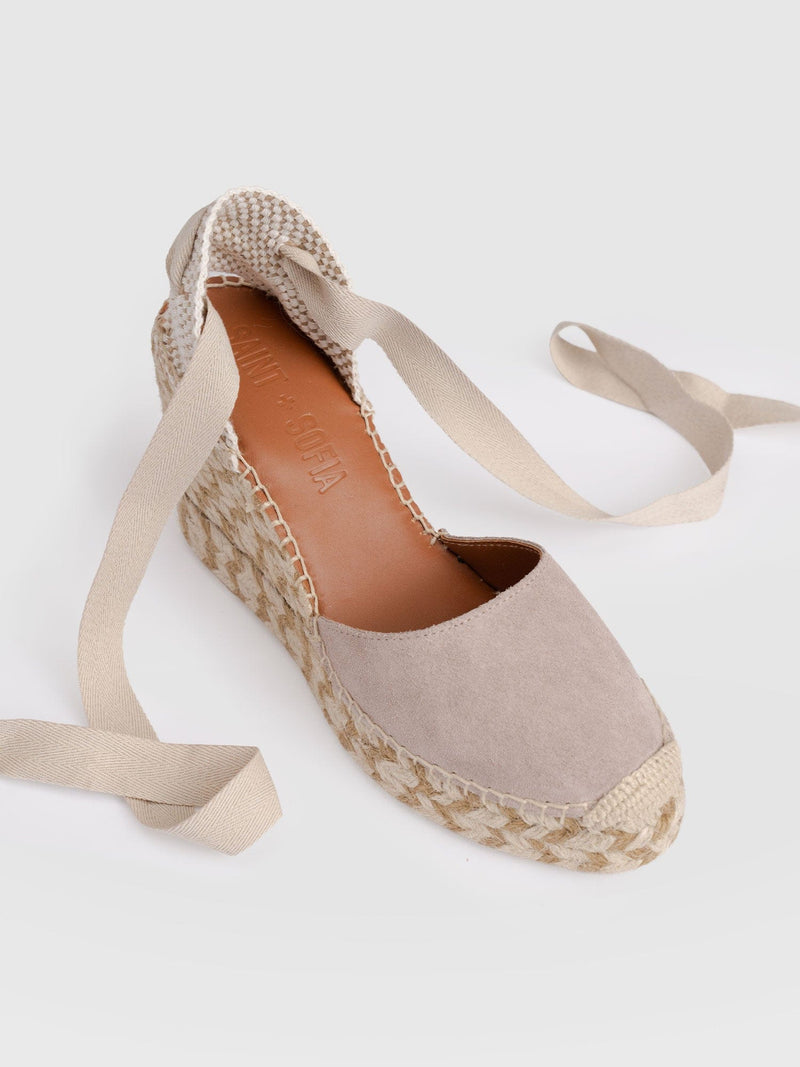 Rowe Espadrille Tie Wedges - Sand Suede