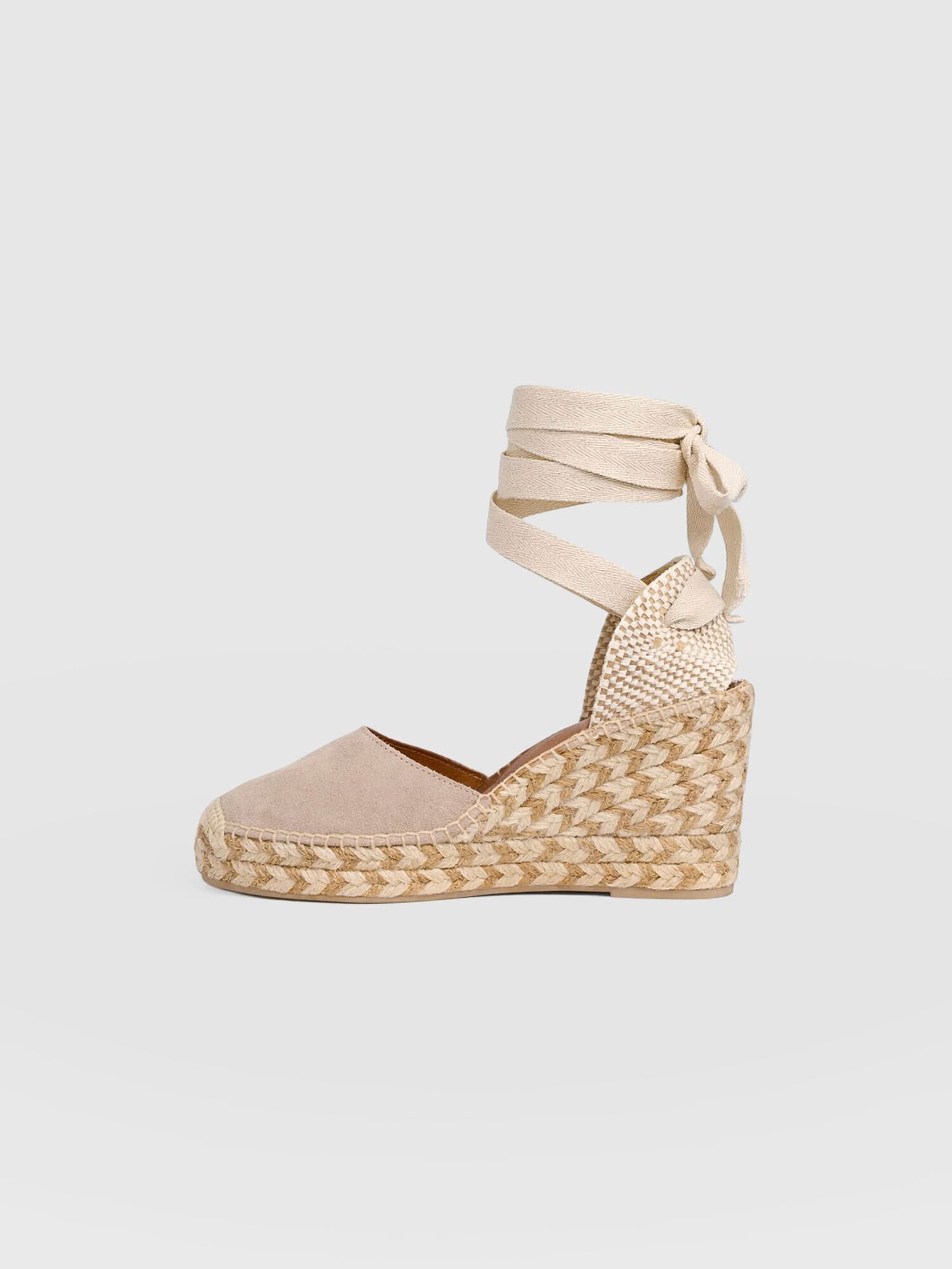 Rowe Espadrille Tie Wedges - Sand Suede