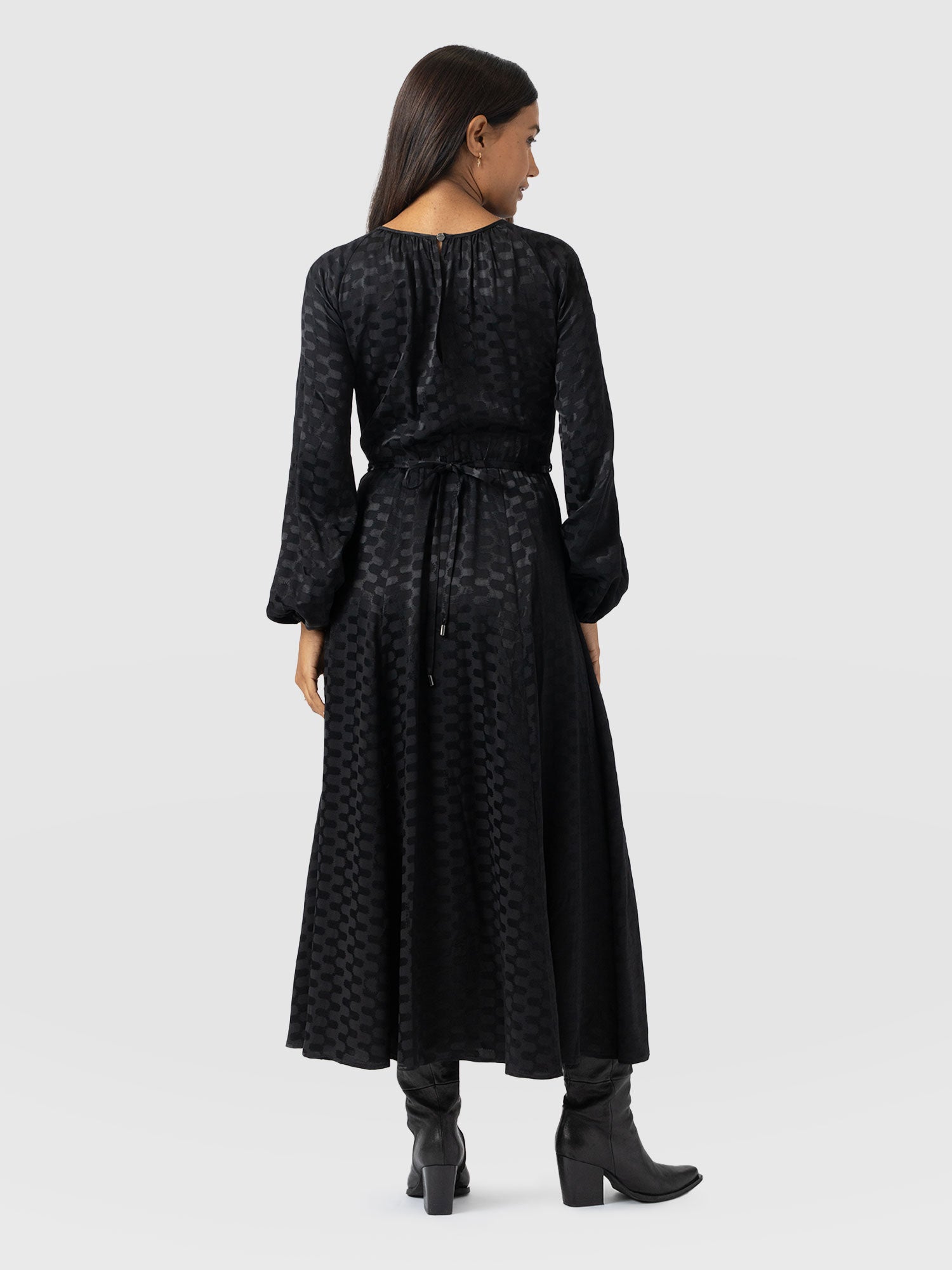 Ruby Flare Midi Dress - Black Jacquard