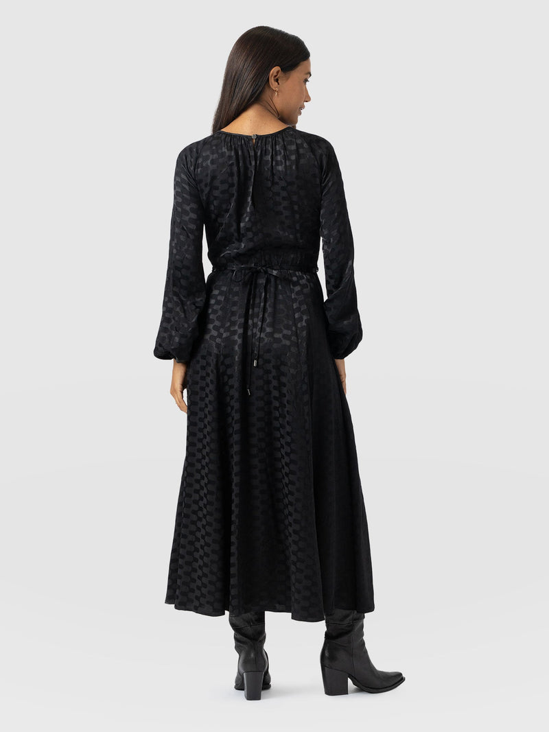 Ruby Flare Midi Dress - Black Jacquard