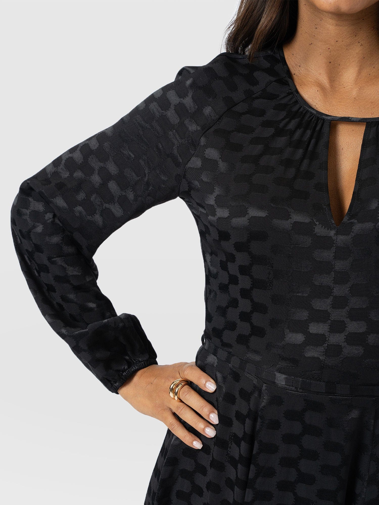 Ruby Flare Midi Dress - Black Jacquard