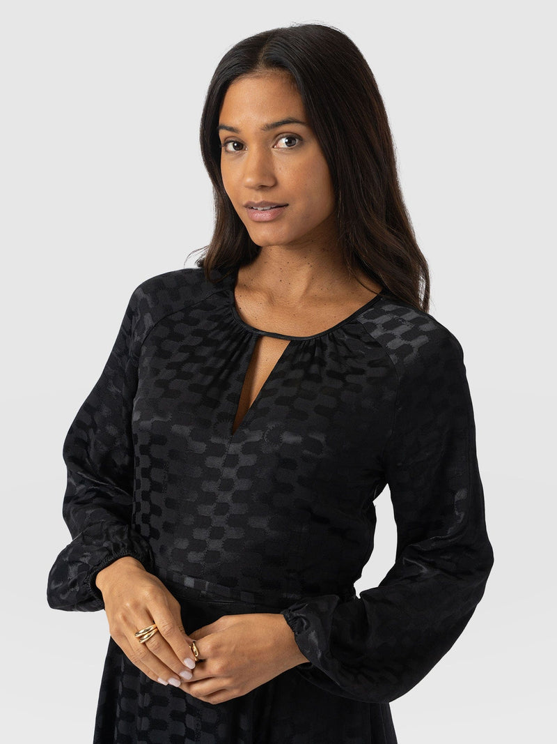 Ruby Flare Midi Dress - Black Jacquard
