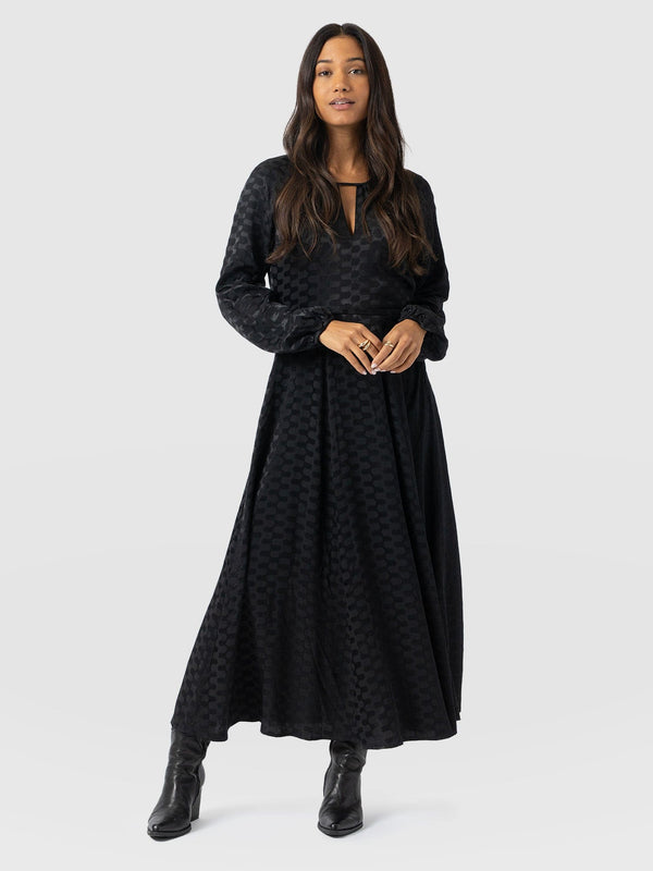 Ruby Flare Midi Dress - Black Jacquard
