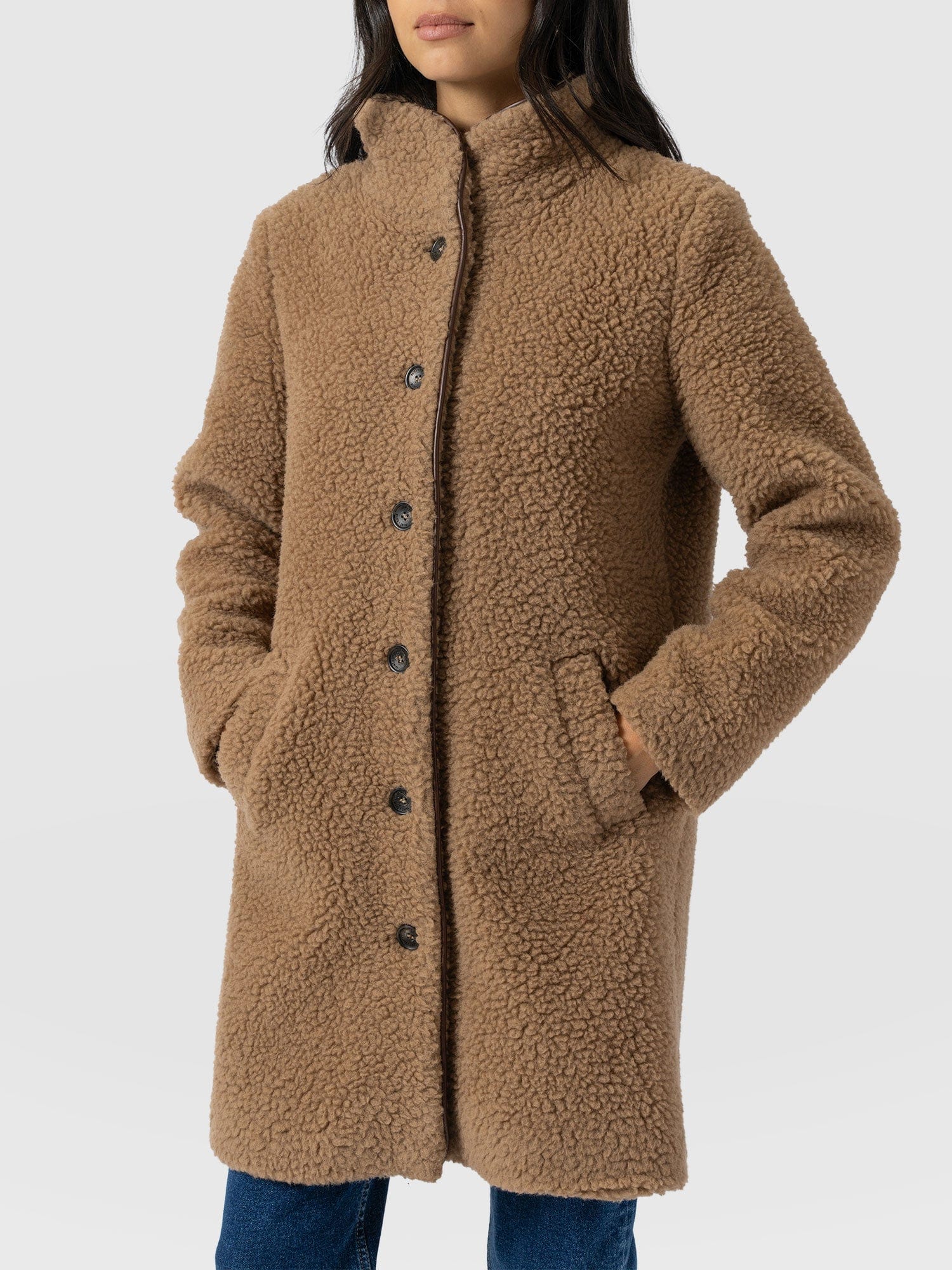 Rumer Teddy Coat - Camel - Women's Outerwears | Saint + Sofia® UK
