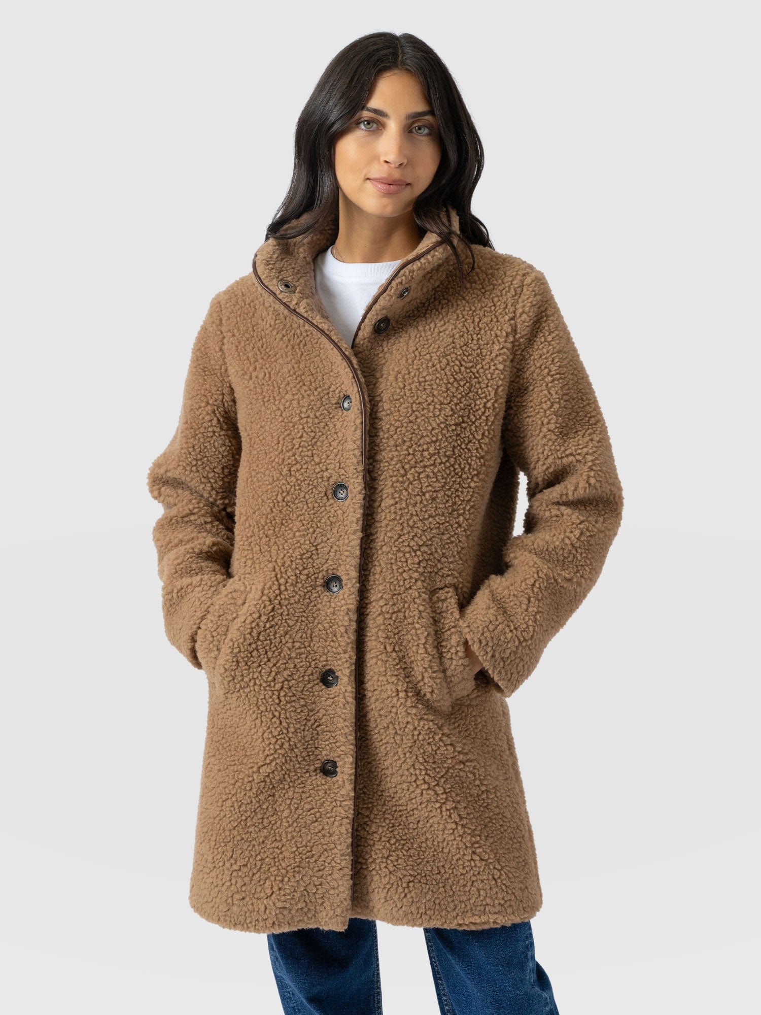 Rumer Teddy Coat - Camel - Women's Outerwears | Saint + Sofia® UK