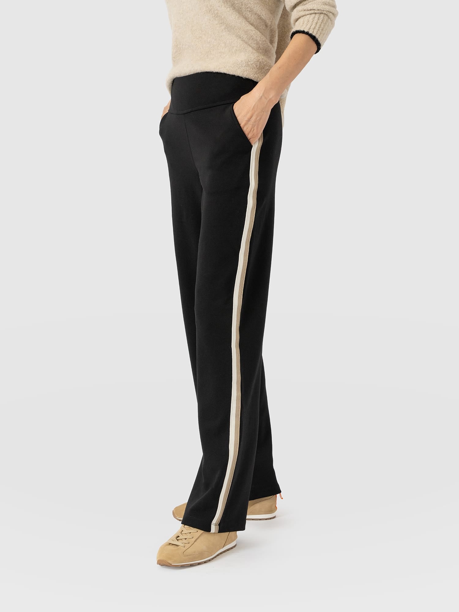 Runway Pant - Black - Cream/Beige Stripe