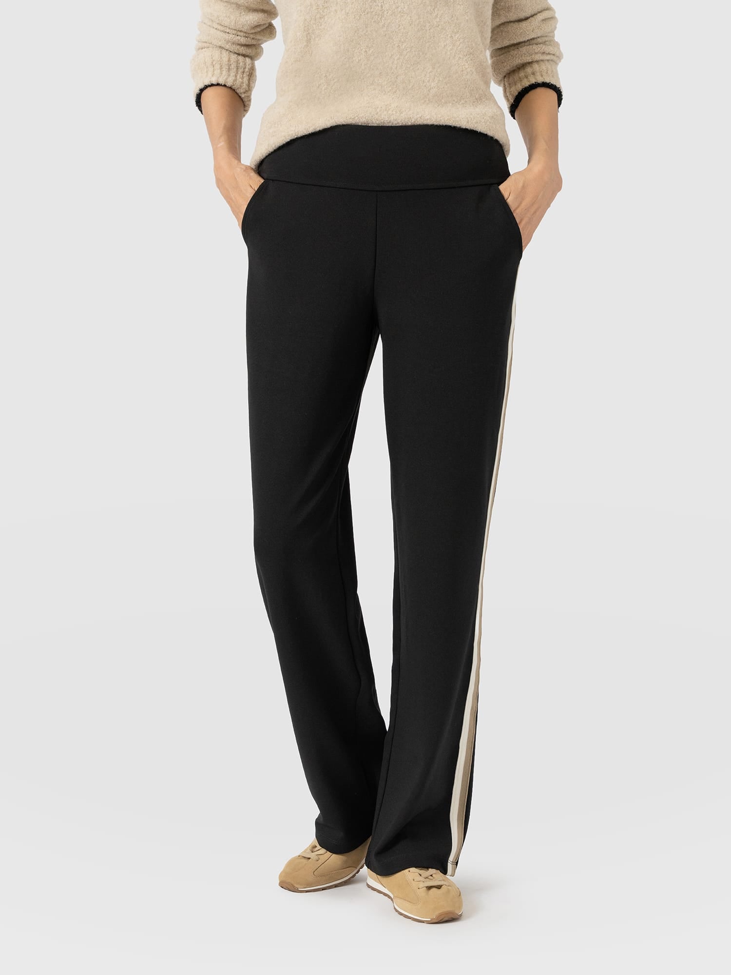 Runway Pant - Black - Cream/Beige Stripe