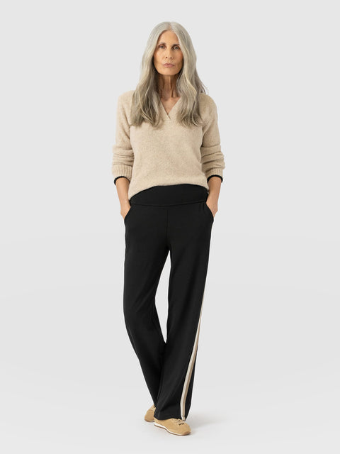 Runway Pant - Black - Cream/Beige Stripe
