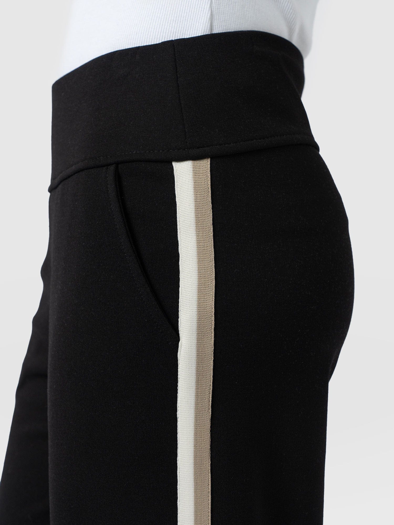 Runway Pant - Black - Cream/Beige Stripe - Women's Trousers | Saint and Sofia® UK