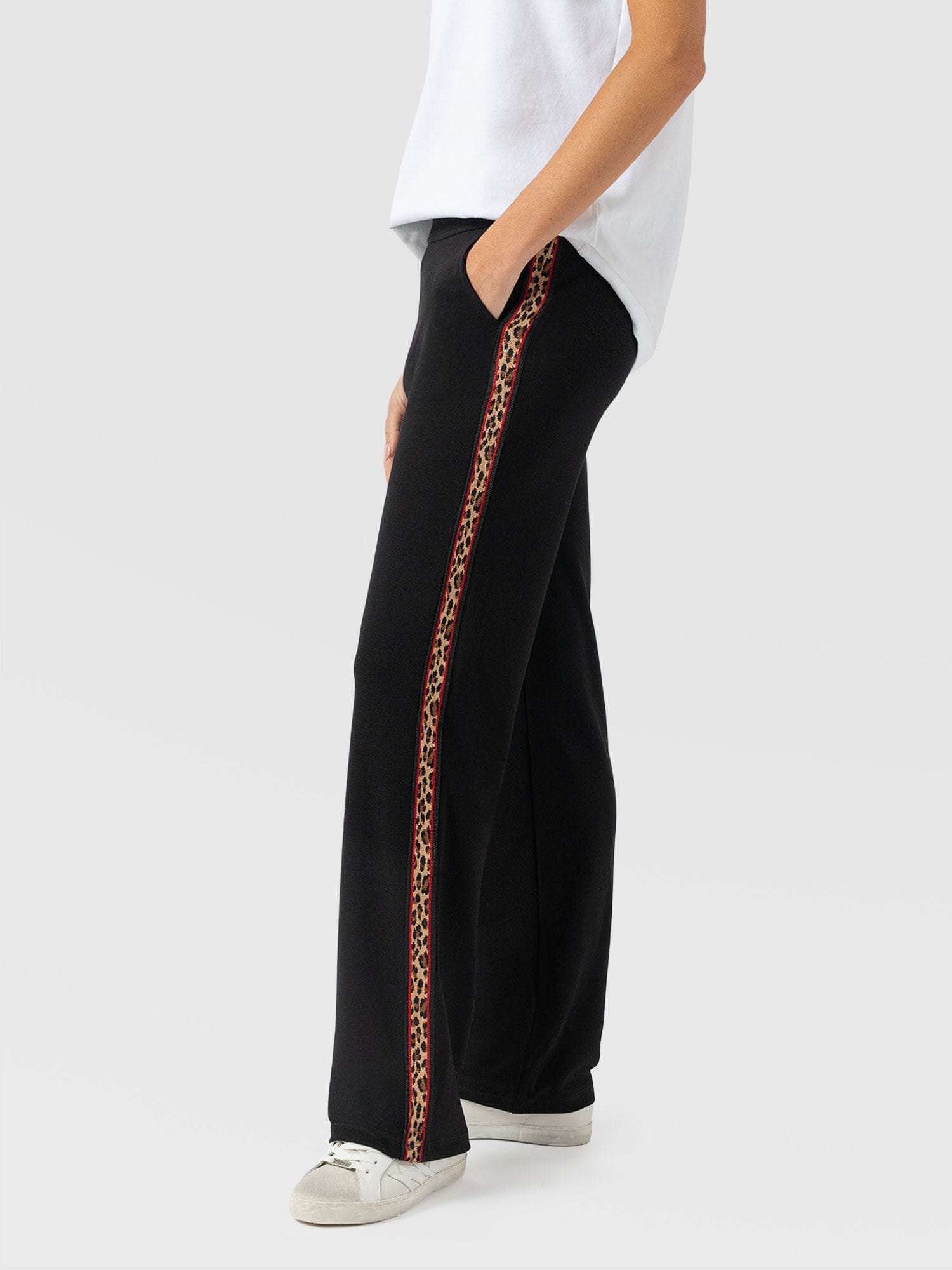 Runway Pant Black Leopard - Women's Trousers | Saint + Sofia® UK