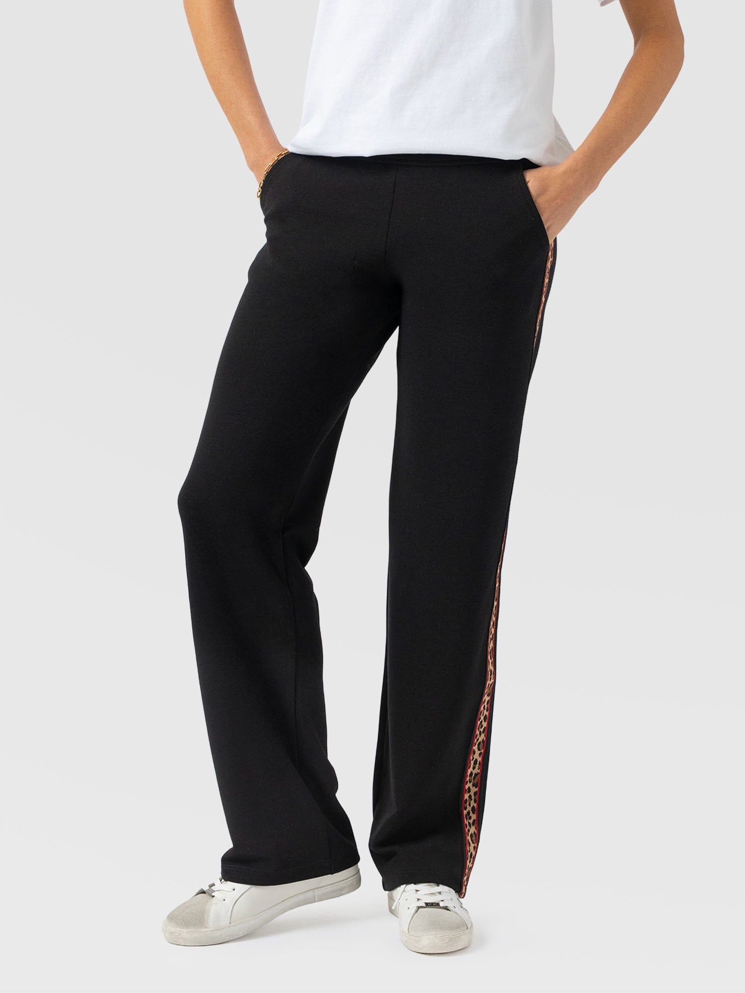 Runway Pant Black Leopard - Women's Trousers | Saint + Sofia® UK