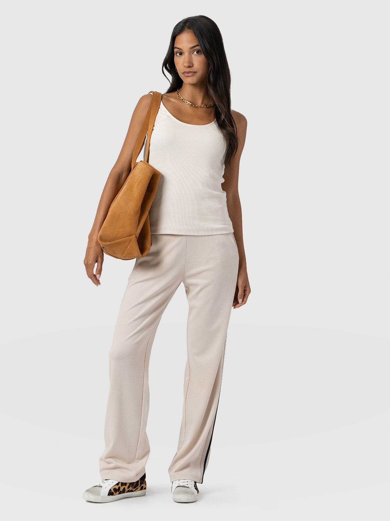 Runway Pant - Light Beige - Black/Cream Stripe - Women's Trousers | Saint + Sofia® UK