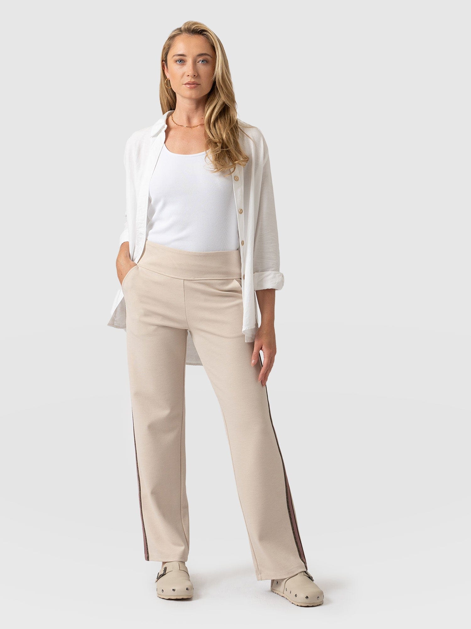 Runway Pant - Light Beige - Gold Lurex Stripe