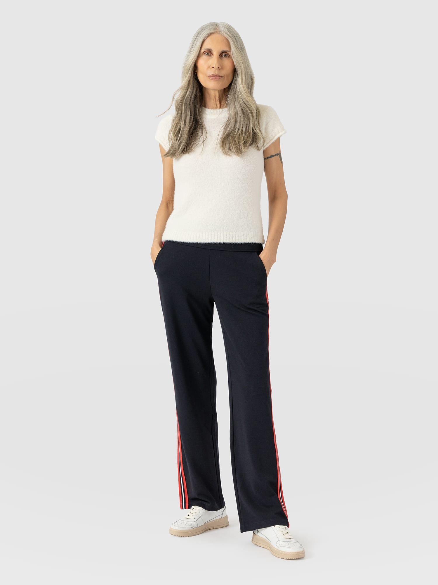 Runway Pant - Navy Red Stripe