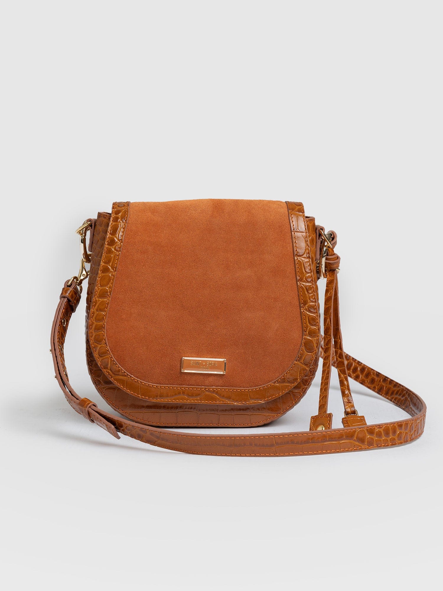 Saddle Bag Brown Croc - Women's Handbag | Saint + Sofia® UK