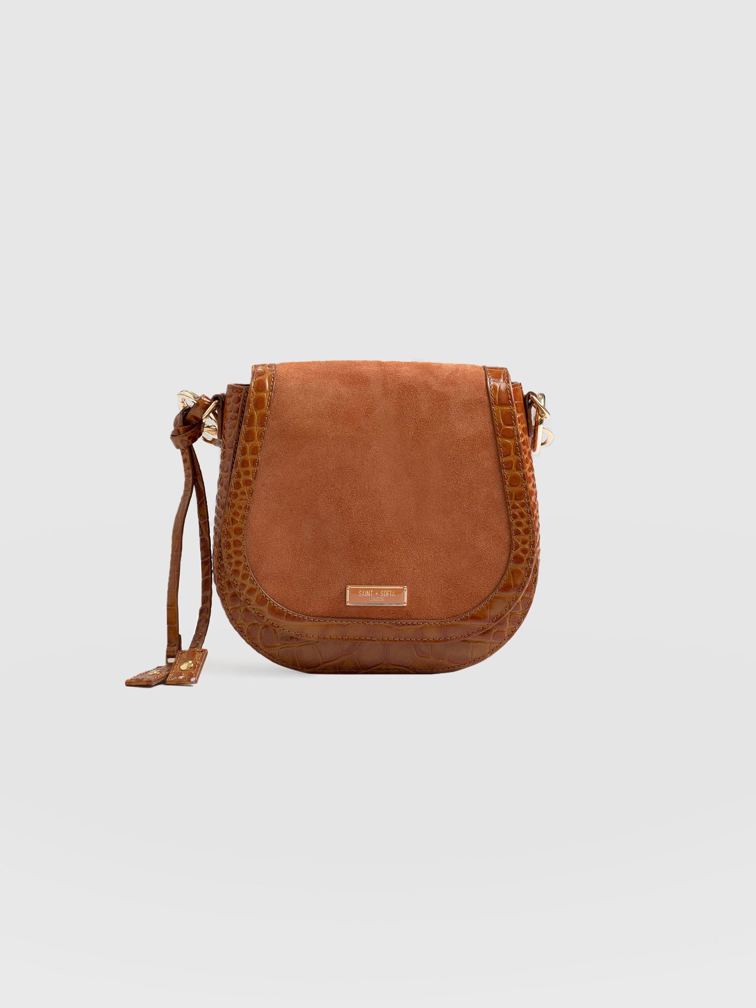 Saddle Bag Brown Croc - Women's Handbag | Saint + Sofia® UK