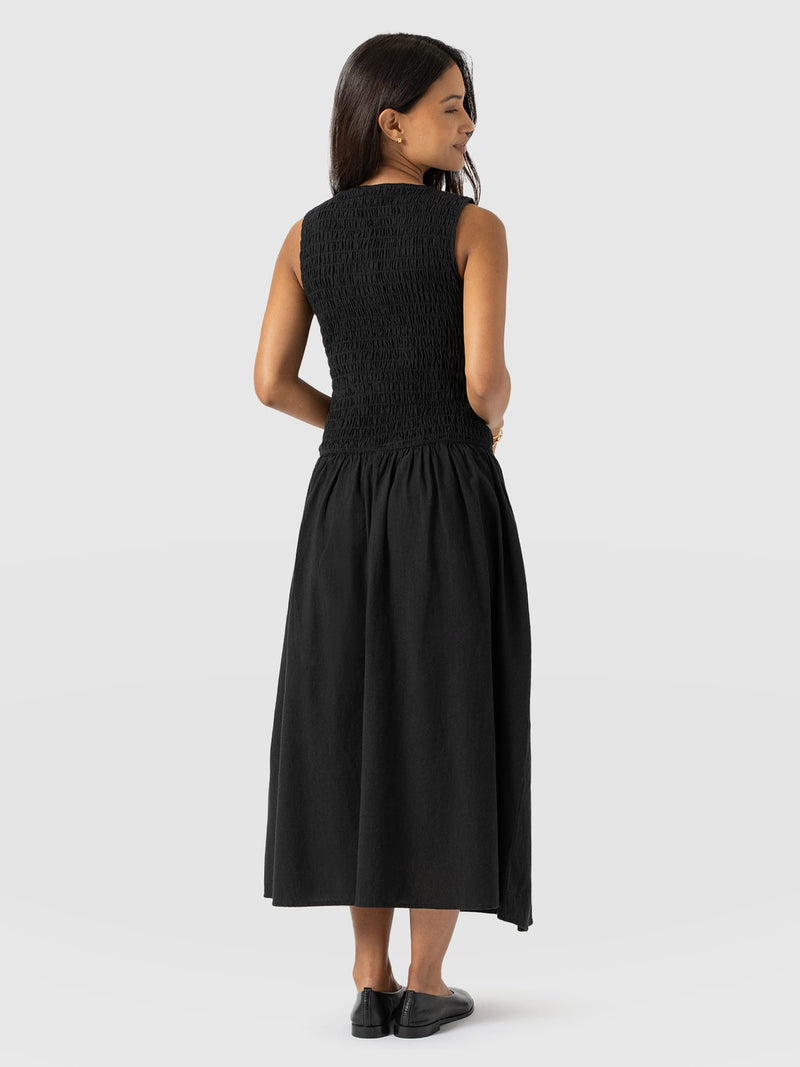 Sadie Shirring Dress - Black