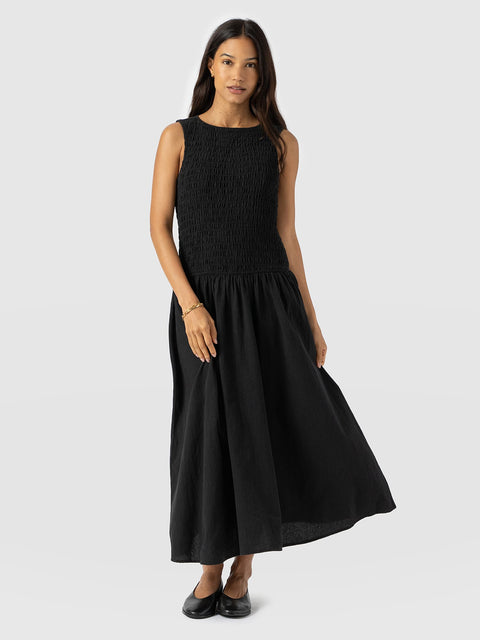 Sadie Shirring Dress - Black