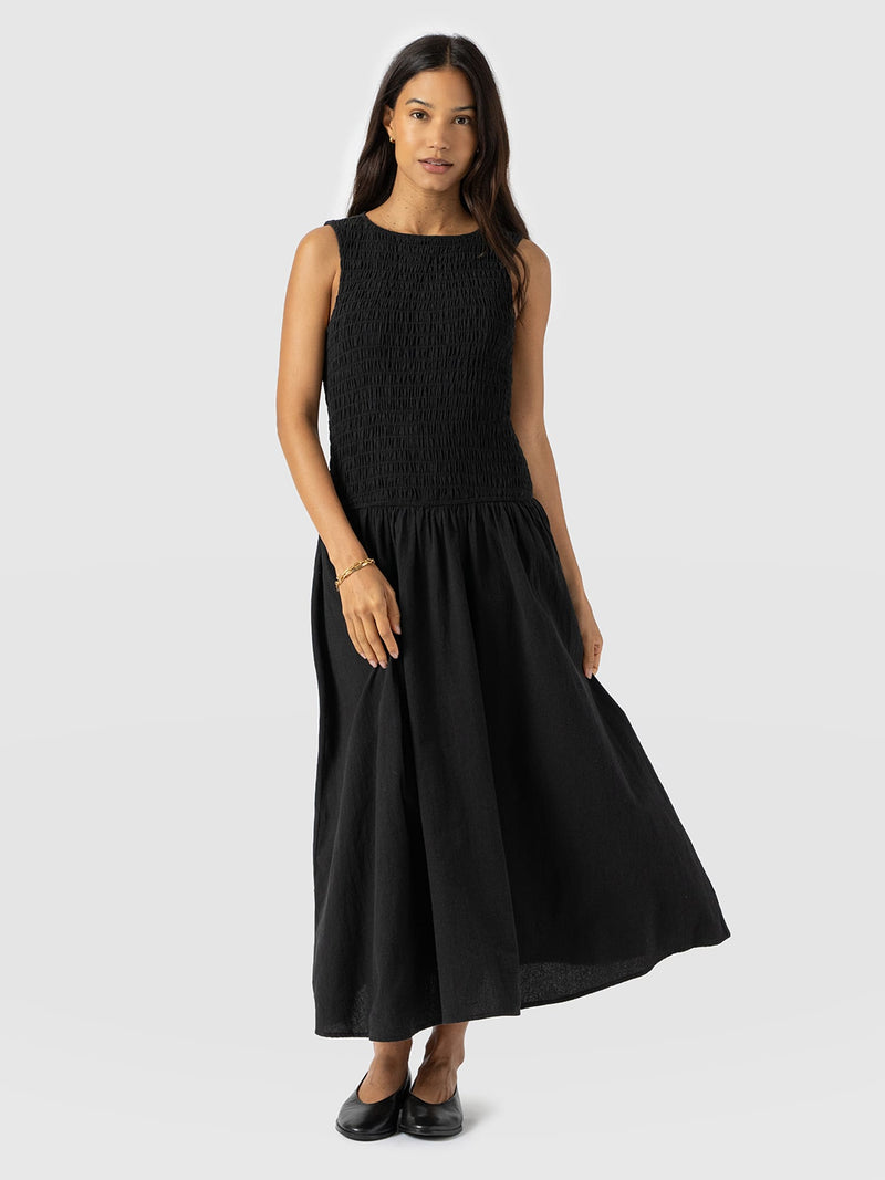 Sadie Shirring Dress - Black