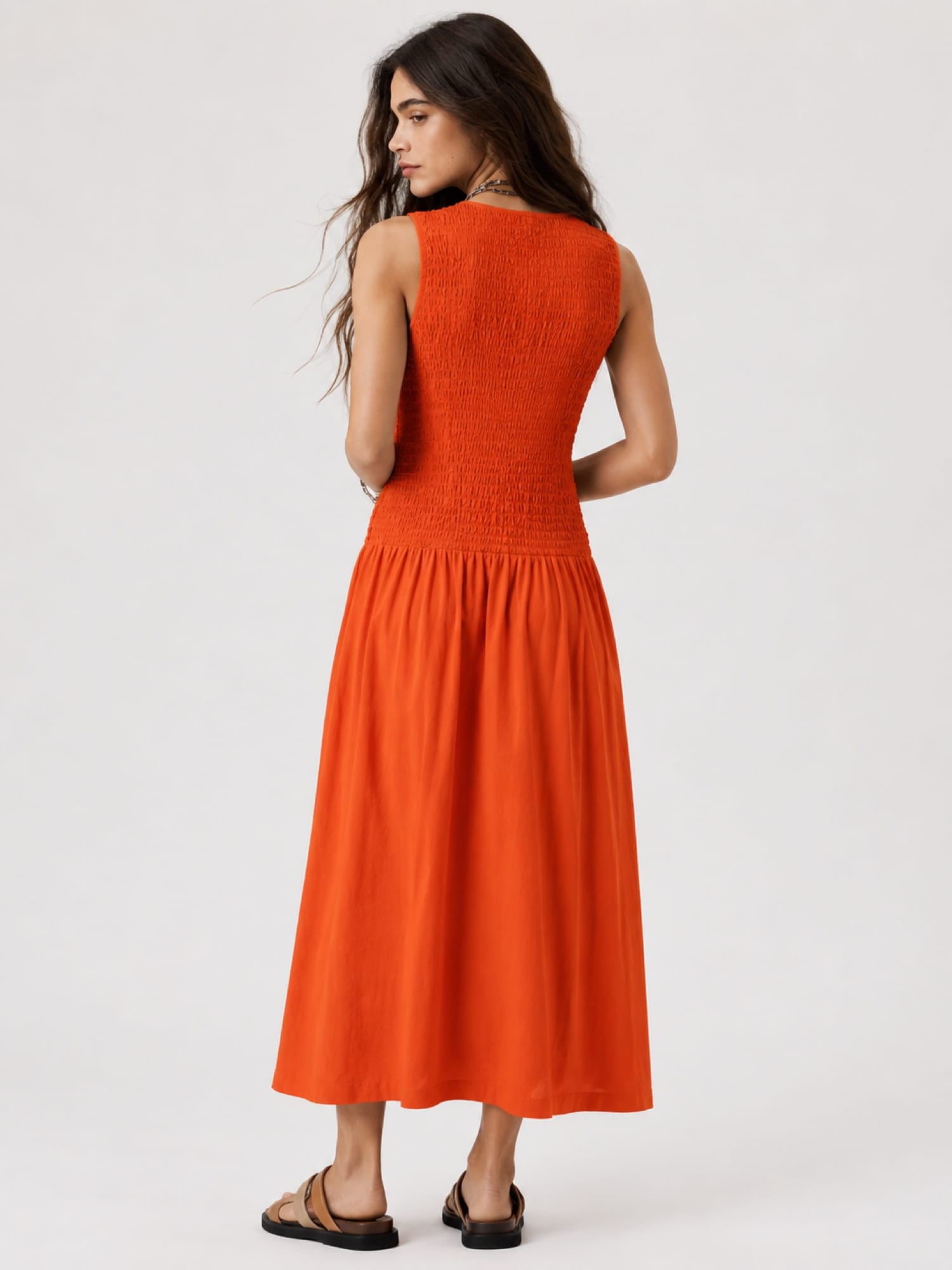 Sadie Shirring Dress - Burnt Orange - Women's Dresses | Saint and Sofia® UK