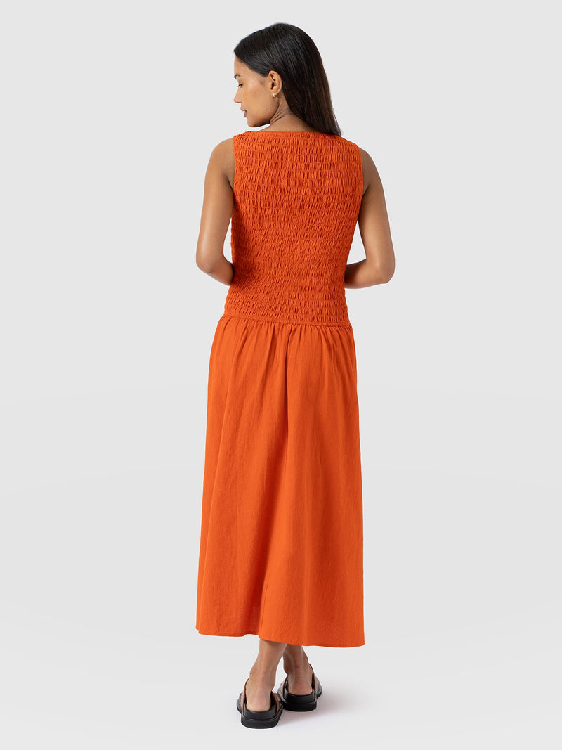 Sadie Shirring Dress - Burnt Orange - Women's Dresses | Saint + Sofia® UK
