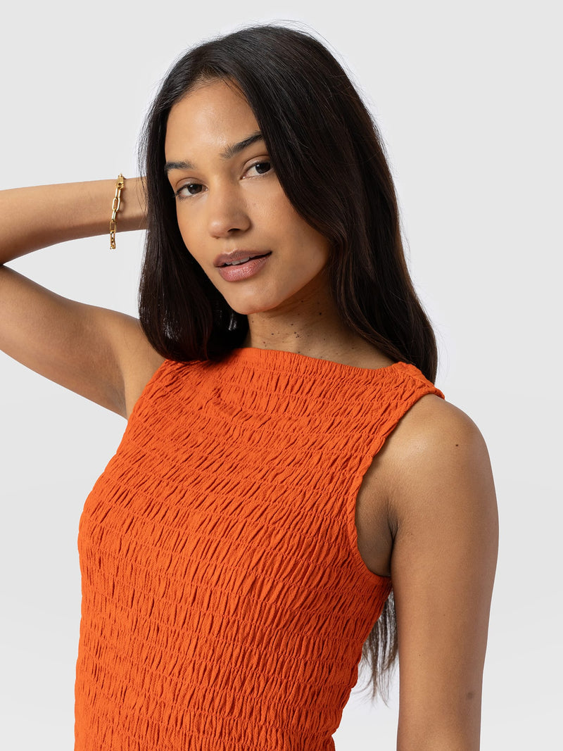 Sadie Shirring Dress - Burnt Orange - Women's Dresses | Saint + Sofia® UK