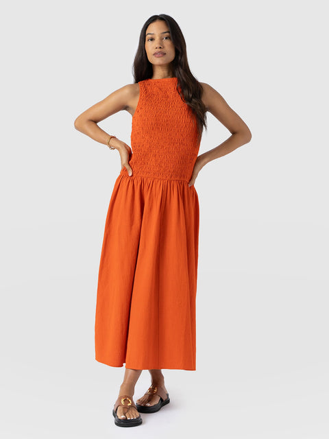 Sadie Shirring Dress - Burnt Orange - Women's Dresses | Saint + Sofia® UK