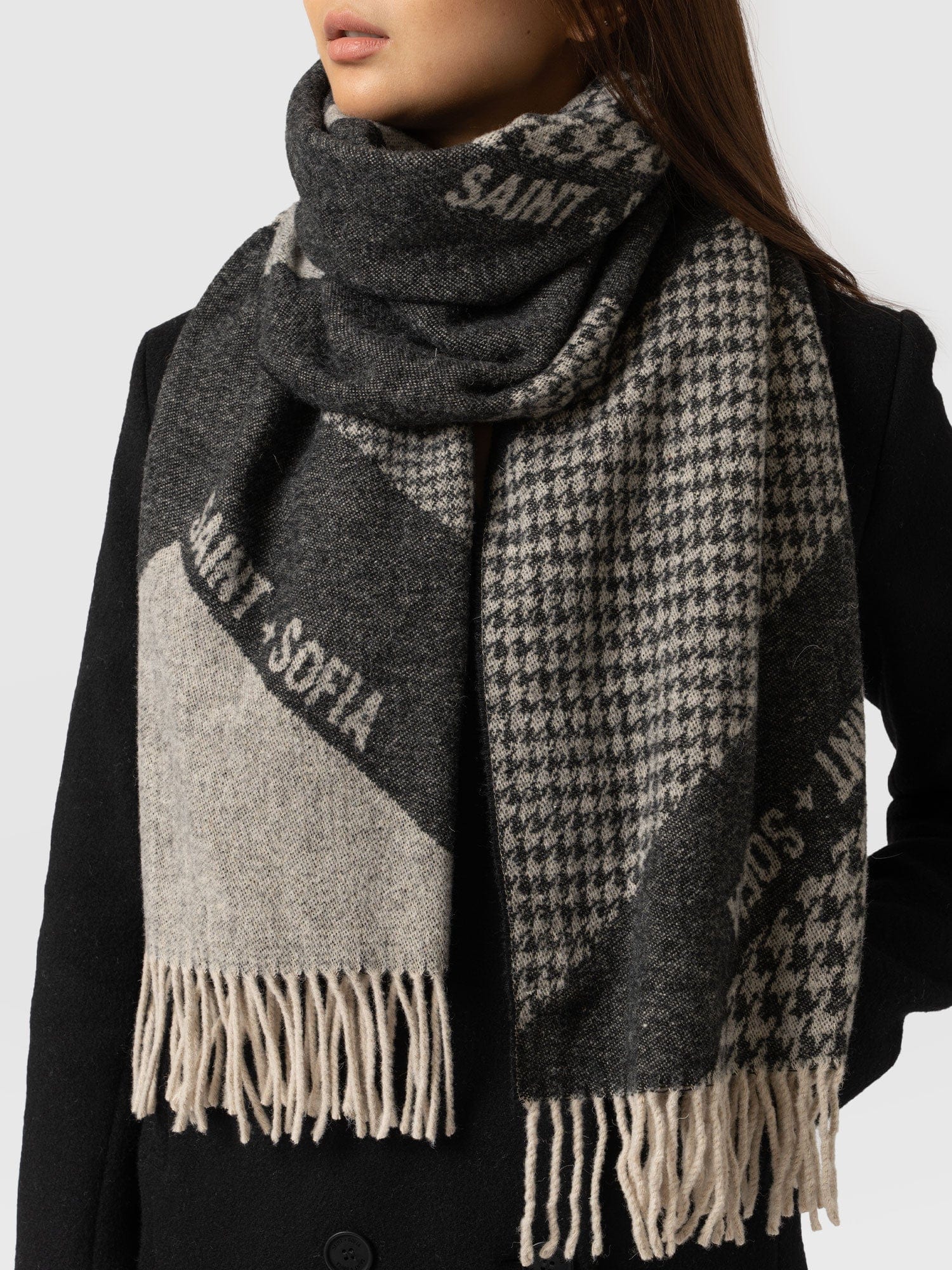 Saint + Sofia Scarf Black/Grey - Women's Scarves | Saint + Sofia® UK