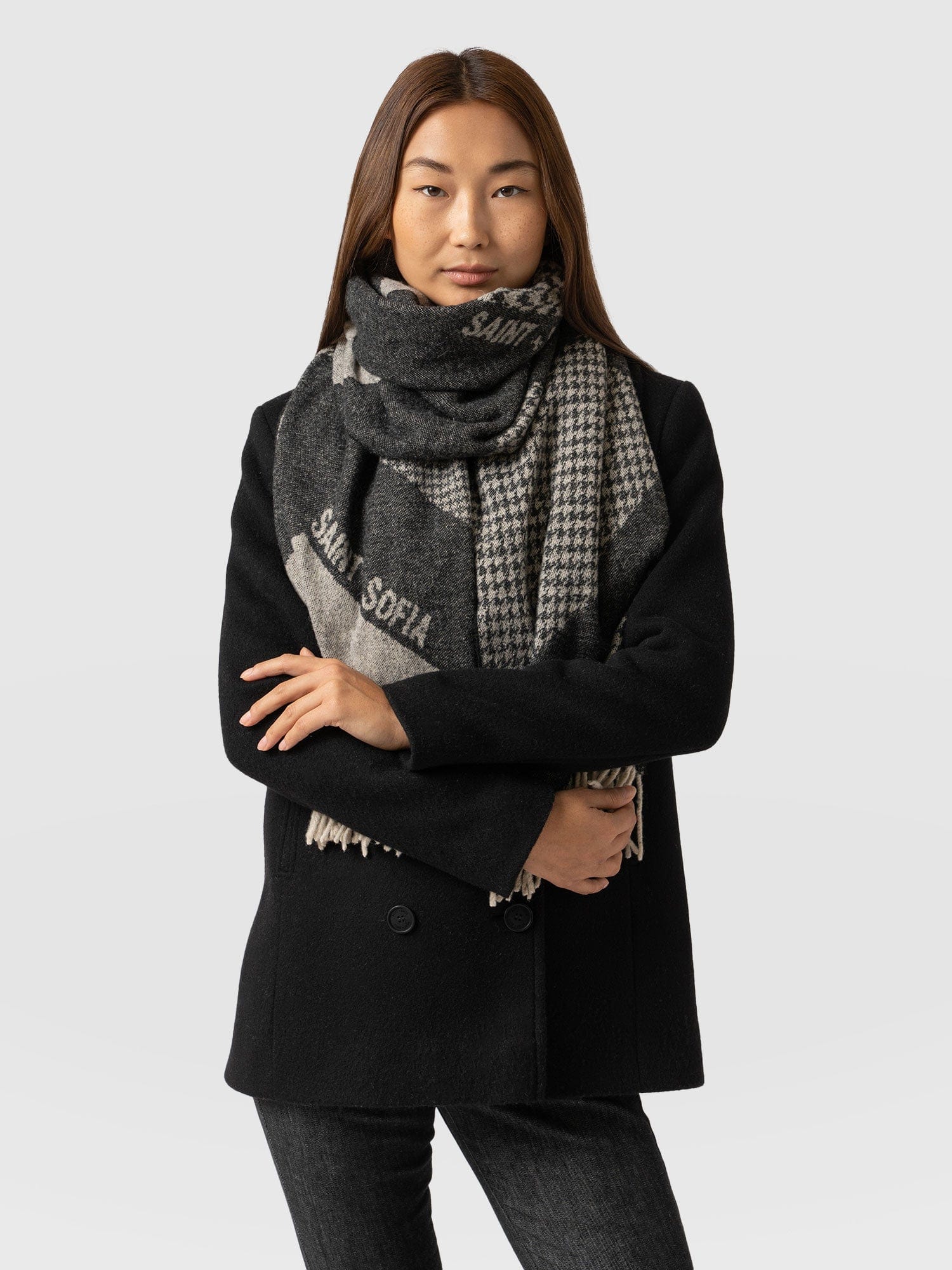 Saint + Sofia Scarf Black/Grey - Women's Scarves | Saint + Sofia® UK