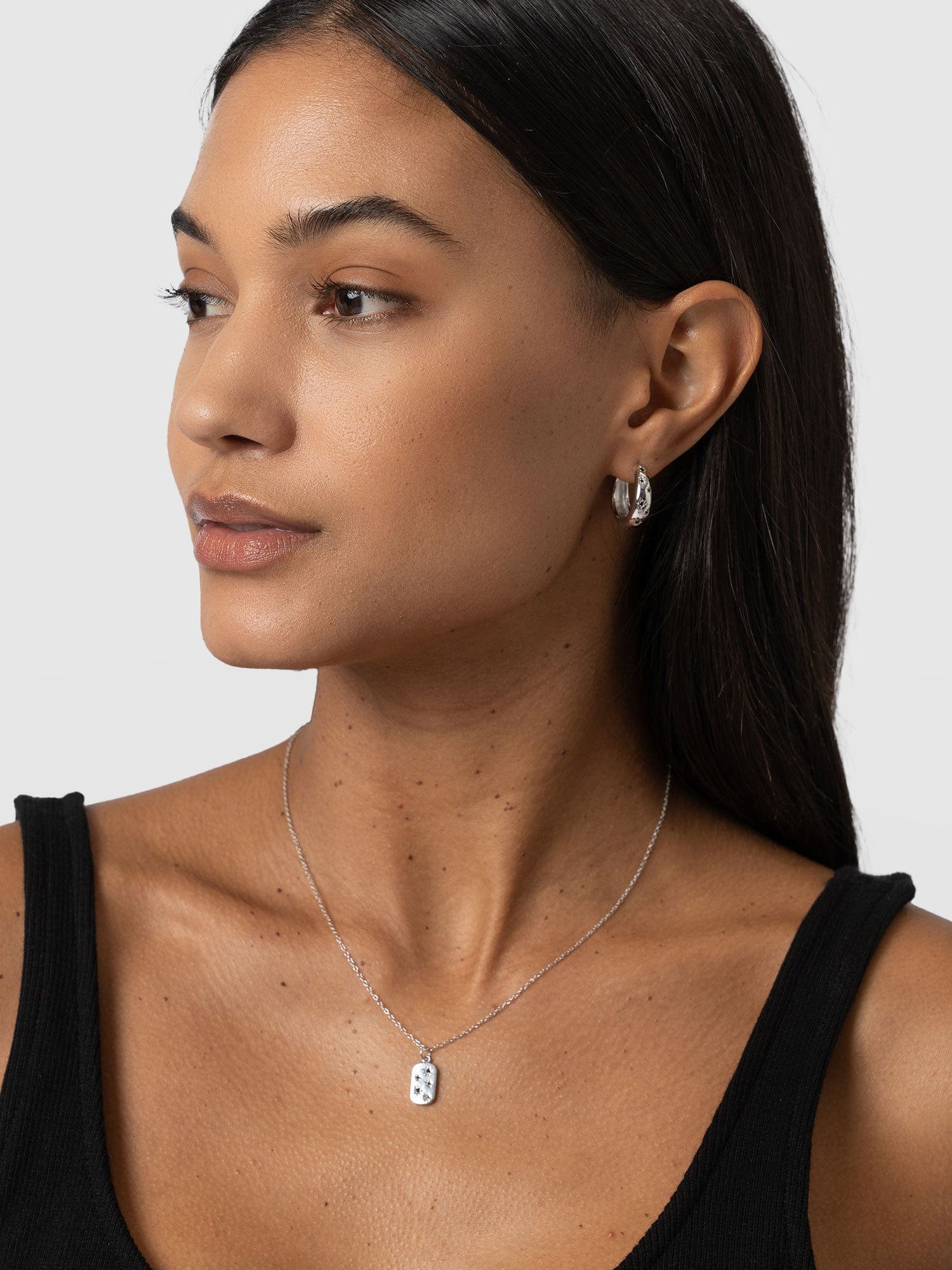 Scatter Star Hoop Earrings Silver/Black - Women's Jewellery | Saint + Sofia® UK