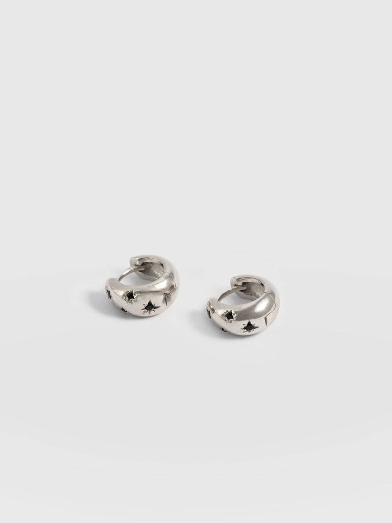 Scatter Star Huggie Earrings - Silver/Black
