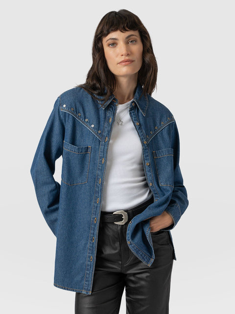 Sidney Denim Shirt Mid Blue - Women's Shirts | Saint + Sofia® UK