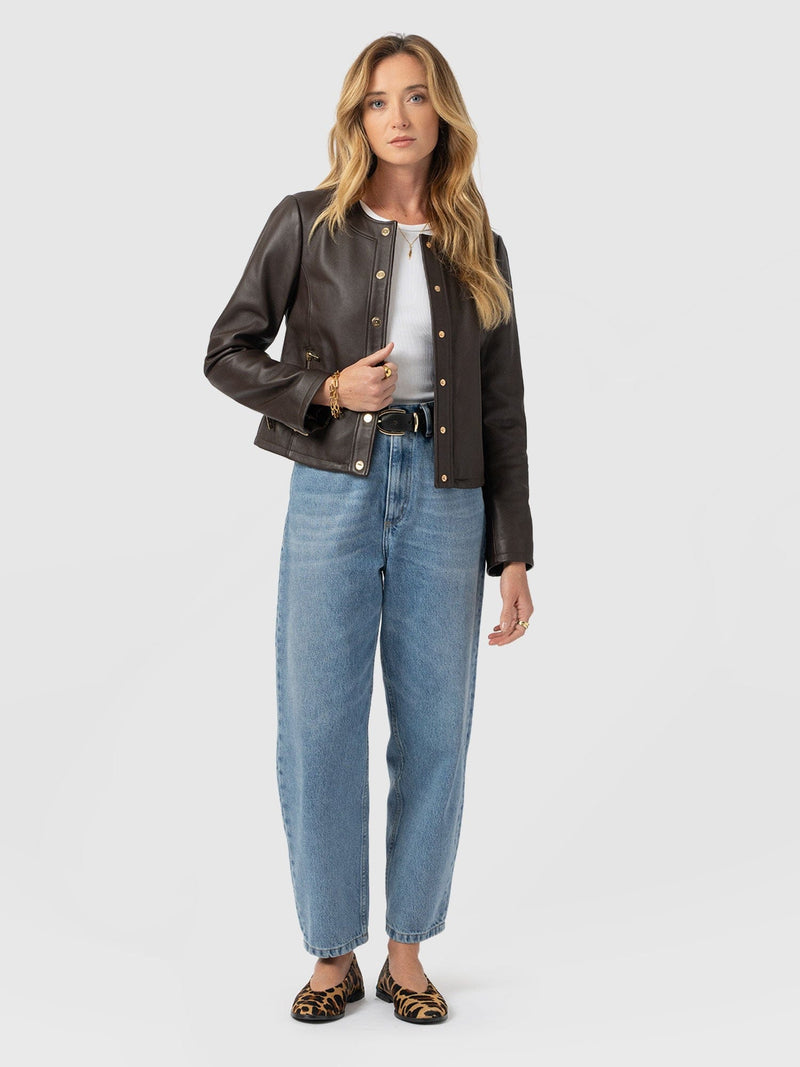 Skye Jacket - Chocolate - Women's Leathers | Saint + Sofia® UK